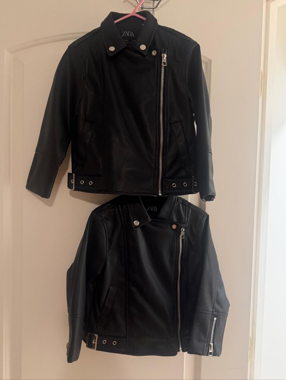 🩷ZARA Girls Faux Leather Moto Jacket Black Size 4–5 Years